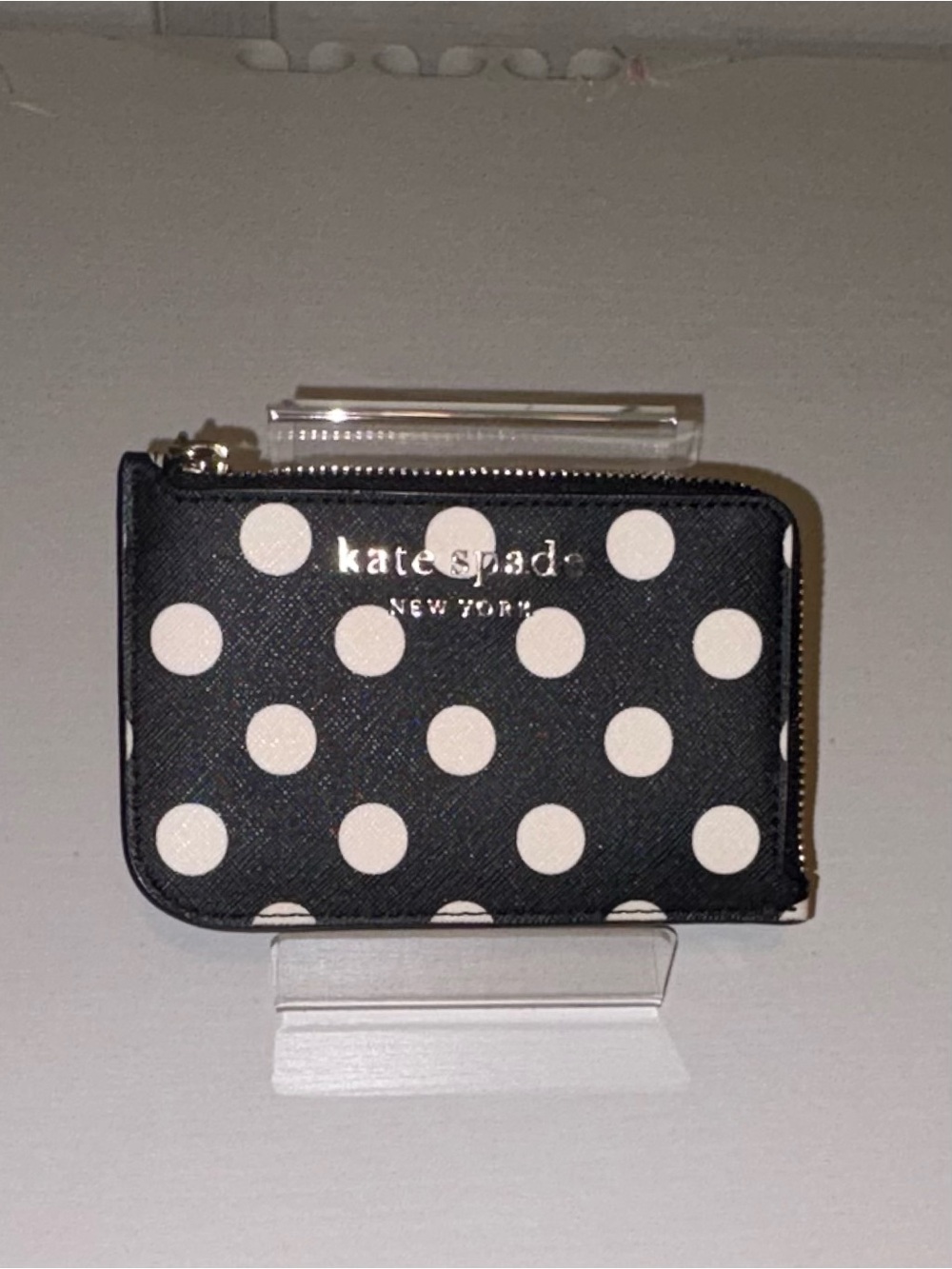 Kate Spade Black White Polka Dot Keychain Wallet ID Card Case